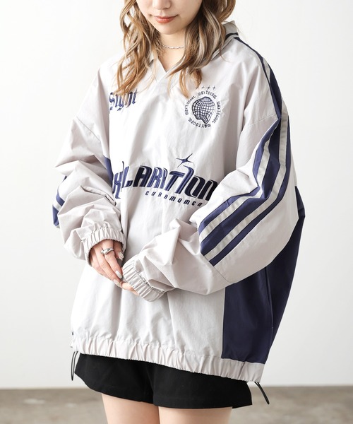 SUGGESTION/サジェッション サッカー襟付ナイロンプルパーカー