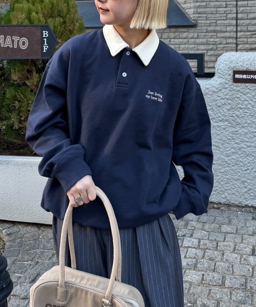 CIAOPANIC TYPY（チャオパニックティピー）の「【UNISEX】刺繍ロゴバイカラーポロスウェット（ポロシャツ・メンズ・ブルー/ネイビー/グレー・MEDIUM/LARGE）」の21枚目の写真