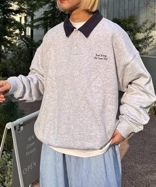 CIAOPANIC TYPY（チャオパニックティピー）の「【UNISEX】刺繍ロゴバイカラーポロスウェット（ポロシャツ・メンズ・ブルー/ネイビー/グレー・MEDIUM/LARGE）」の7枚目の写真