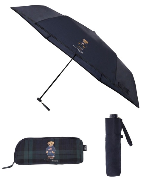 WEB限定】折りたたみ傘 吸水傘袋付 'POLO BEAR 無地×チェック