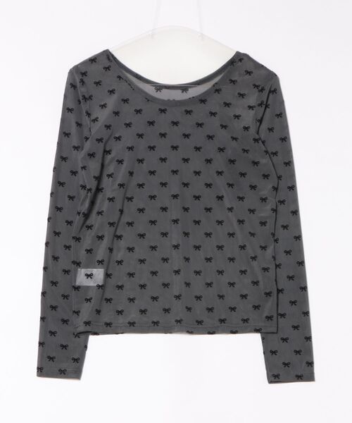 MAGASIN DE MODE Chou Chou(マガジンデモードシュシュ)の「【MAGASIN DE MODE Chou Chou】シアーリボンフロッキープルオーバー DTK(Tシャツ/カットソー・レディース・グレー/アイボリー/ブラック・FREE)」の9枚目の写真