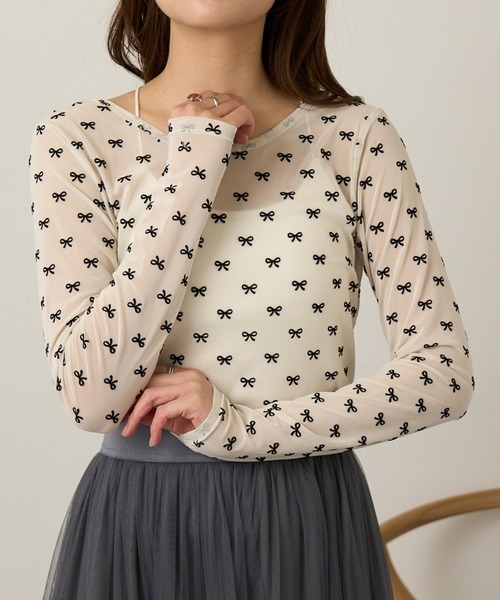 MAGASIN DE MODE Chou Chou(マガジンデモードシュシュ)の「【MAGASIN DE MODE Chou Chou】シアーリボンフロッキープルオーバー DTK(Tシャツ/カットソー・レディース・グレー/アイボリー/ブラック・FREE)」の22枚目の写真