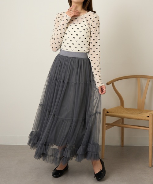 MAGASIN DE MODE Chou Chou(マガジンデモードシュシュ)の「【MAGASIN DE MODE Chou Chou】シアーリボンフロッキープルオーバー DTK(Tシャツ/カットソー・レディース・グレー/アイボリー/ブラック・FREE)」の17枚目の写真