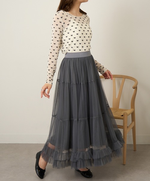 MAGASIN DE MODE Chou Chou(マガジンデモードシュシュ)の「【MAGASIN DE MODE Chou Chou】シアーリボンフロッキープルオーバー DTK(Tシャツ/カットソー・レディース・グレー/アイボリー/ブラック・FREE)」の18枚目の写真