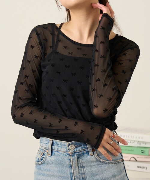 MAGASIN DE MODE Chou Chou(マガジンデモードシュシュ)の「【MAGASIN DE MODE Chou Chou】シアーリボンフロッキープルオーバー DTK(Tシャツ/カットソー・レディース・グレー/アイボリー/ブラック・FREE)」の19枚目の写真