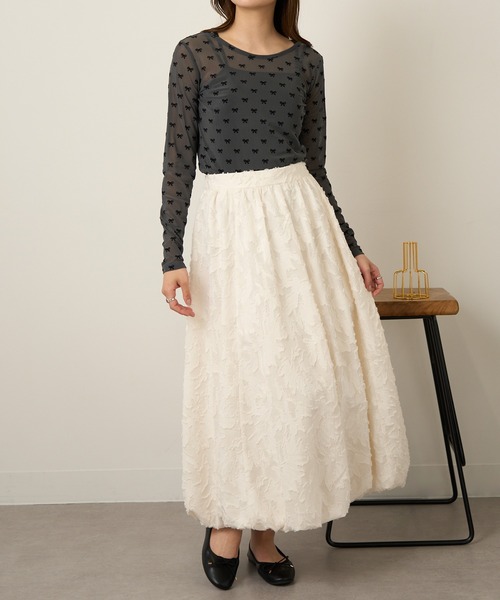 MAGASIN DE MODE Chou Chou(マガジンデモードシュシュ)の「【MAGASIN DE MODE Chou Chou】シアーリボンフロッキープルオーバー DTK(Tシャツ/カットソー・レディース・グレー/アイボリー/ブラック・FREE)」の6枚目の写真
