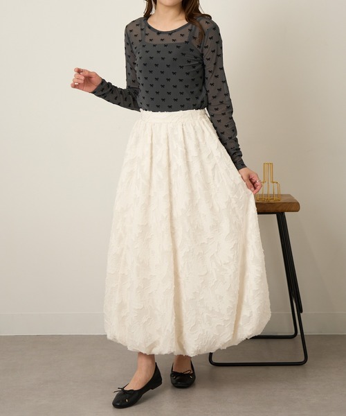 MAGASIN DE MODE Chou Chou(マガジンデモードシュシュ)の「【MAGASIN DE MODE Chou Chou】シアーリボンフロッキープルオーバー DTK(Tシャツ/カットソー・レディース・グレー/アイボリー/ブラック・FREE)」の7枚目の写真