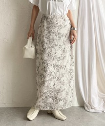 花柄シアージャガードハイウエストナローロングフリンジスカート