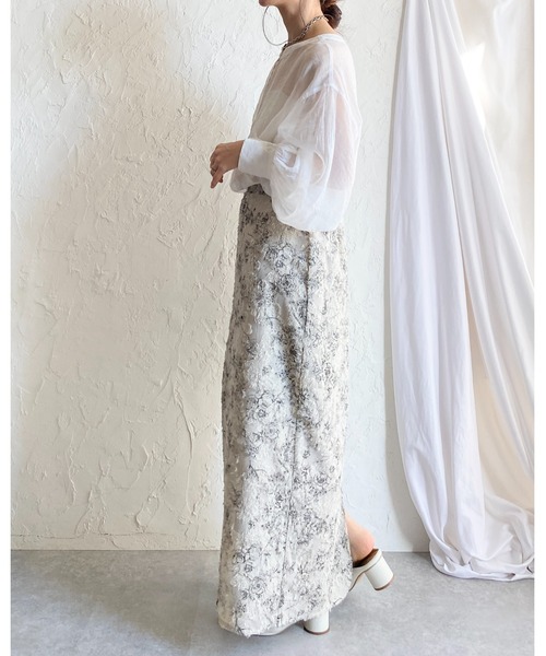 She's Closet(シーズクローゼット)の「花柄シアージャガードハイウエストナローロングフリンジスカート(スカート・レディース・ベージュ/オフホワイト・FREE)」の17枚目の写真