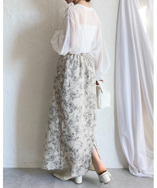 She's Closet(シーズクローゼット)の「花柄シアージャガードハイウエストナローロングフリンジスカート(スカート・レディース・ベージュ/オフホワイト・FREE)」の18枚目の写真