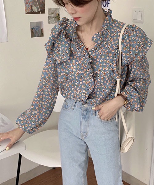 R*n様 bonjour diary♡花柄フリル長袖ブラウス 6Y ショルダーオープン花柄フリルブラウス | レディース