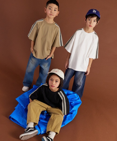 PAIRMANON STREET（ペアマノンストリート）の「【PAIRMANON STREET】袖 ラインテープ 半袖 Tシャツ（Tシャツ/カットソー・キッズ・ピンク/ブラック/ホワイト/ベージュ・90/160/110/140/120/100/150/130）」の18枚目の写真