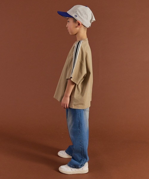 PAIRMANON STREET（ペアマノンストリート）の「【PAIRMANON STREET】袖 ラインテープ 半袖 Tシャツ（Tシャツ/カットソー・キッズ・ピンク/ブラック/ホワイト/ベージュ・90/160/110/140/120/100/150/130）」の20枚目の写真