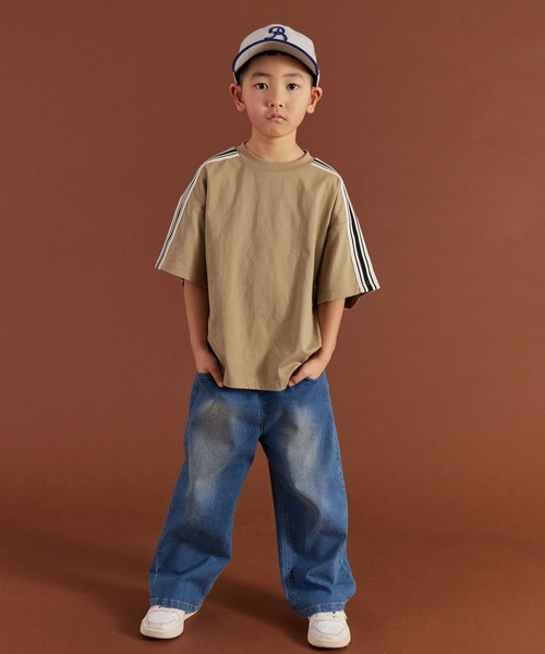 PAIRMANON STREET（ペアマノンストリート）の「【PAIRMANON STREET】袖 ラインテープ 半袖 Tシャツ（Tシャツ/カットソー・キッズ・ピンク/ブラック/ホワイト/ベージュ・90/160/110/140/120/100/150/130）」の22枚目の写真