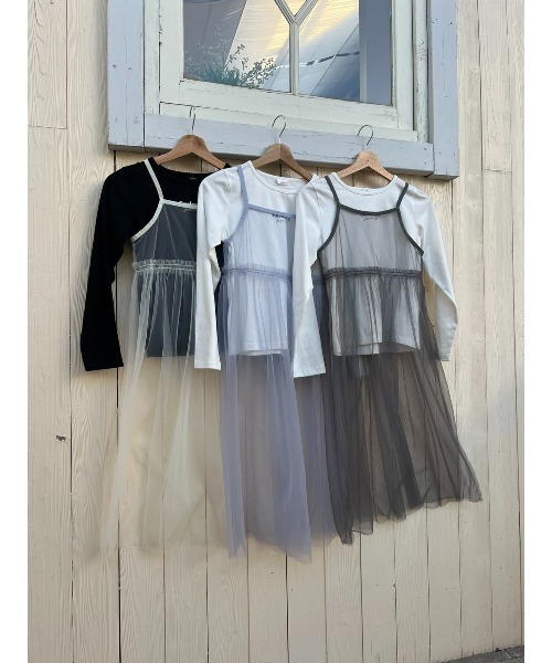 JENNI love（ジェニィラブ）の「【セットアイテム・コットン100％】チュールキャミワンピ＋ロンTセット（ワンピース・キッズ・グレー/サックスブルー/オフホワイト・130cm/140cm/150cm/160cm）」の9枚目の写真