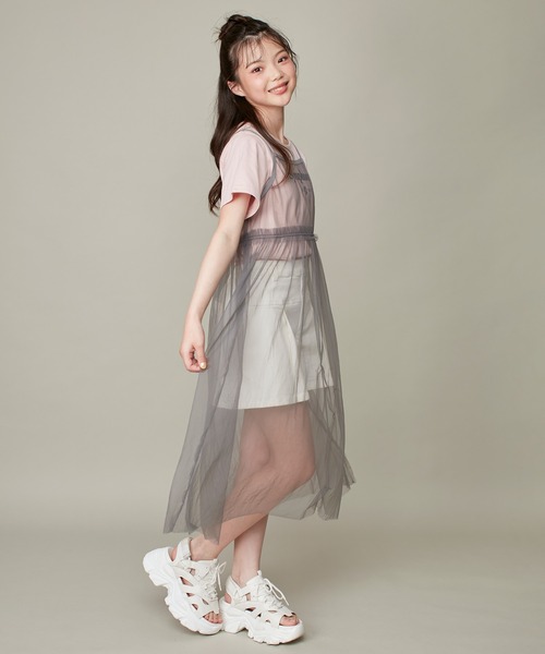 JENNI love（ジェニィラブ）の「【セットアイテム・コットン100％】チュールキャミワンピ＋ロンTセット（ワンピース・キッズ・グレー/サックスブルー/オフホワイト・130cm/140cm/150cm/160cm）」の7枚目の写真