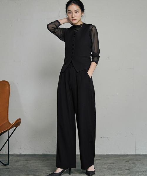 LOWO(ロワ)の「ノースリーブベスト ワイドパンツ セットアップ スーツ フォーマル セレモニー 卒業式 卒園式 入学式 入園式 ママスーツ ビジネス 七五三 ママ 母親 オケージョン(スーツセット・レディース・ブラック/ベージュ/チャコールグレー・FREE)」の21枚目の写真