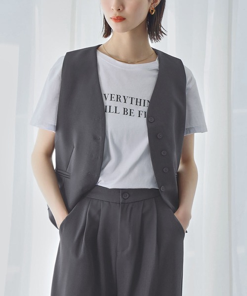 LOWO(ロワ)の「ノースリーブベスト ワイドパンツ セットアップ スーツ フォーマル セレモニー 卒業式 卒園式 入学式 入園式 ママスーツ ビジネス 七五三 ママ 母親 オケージョン(スーツセット・レディース・ブラック/ベージュ/チャコールグレー・FREE)」の7枚目の写真