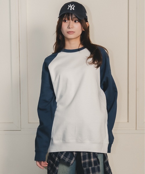 madrepadre（マドレパドレ）の「ルーズフィットバイカラースウェット（スウェット・レディース・ヘザーグレー/ホワイト×ブルー・SMALL/MEDIUM/LARGE）」の6枚目の写真