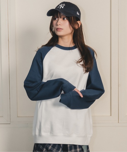 madrepadre（マドレパドレ）の「ルーズフィットバイカラースウェット（スウェット・レディース・ヘザーグレー/ホワイト×ブルー・SMALL/MEDIUM/LARGE）」の7枚目の写真