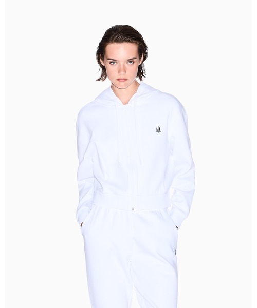 ARMANI EXCHANGE(アルマーニエクスチェンジ)の「【A|X アルマーニ エクスチェンジ】ICON フーデッドジップアップスウェットシャツ(スウェット・レディース・ホワイト/ブラック・SMALL/MEDIUM/X-SMALL/LARGE/X-LARGE)」の2枚目の写真