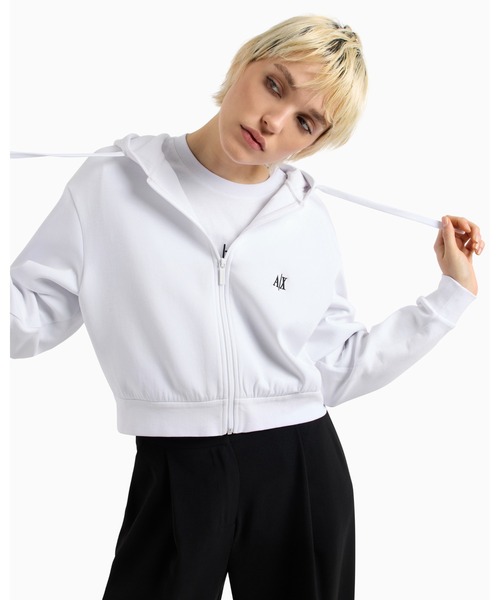 ARMANI EXCHANGE(アルマーニエクスチェンジ)の「【A|X アルマーニ エクスチェンジ】ICON フーデッドジップアップスウェットシャツ(スウェット・レディース・ホワイト/ブラック・SMALL/MEDIUM/X-SMALL/LARGE/X-LARGE)」の4枚目の写真
