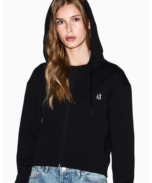 ARMANI EXCHANGE(アルマーニエクスチェンジ)の「【A|X アルマーニ エクスチェンジ】ICON フーデッドジップアップスウェットシャツ(スウェット・レディース・ホワイト/ブラック・SMALL/MEDIUM/X-SMALL/LARGE/X-LARGE)」の7枚目の写真