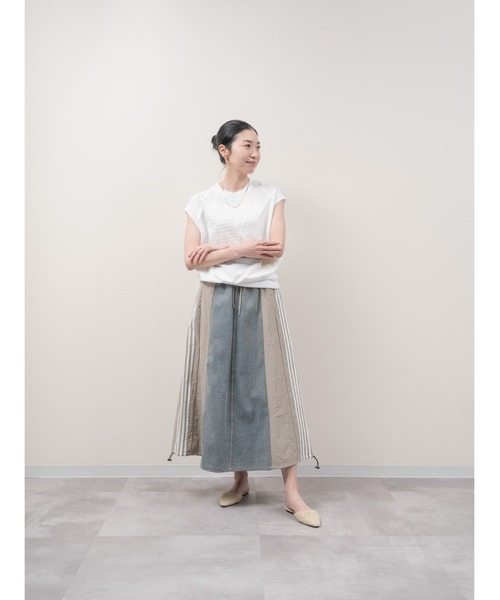 DOLLUPOOPS（ドールアップウップス）の「サイドラインヘムドロストデニムドッキングスカート（デニムスカート・レディース・ブラック/カーキ/ベージュ・38）」の9枚目の写真