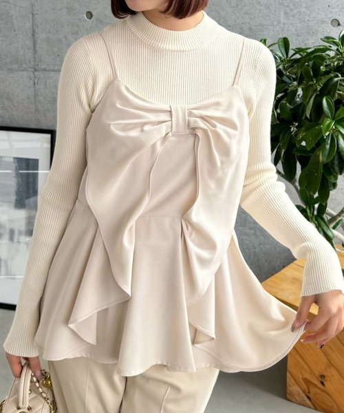 clear（クリア）の「ビッグリボンデザインビスチェ[バレエコア ガーリー]（キャミソール・レディース・ブラック/アイボリー/ブラック系その他/ブルーグレー/イエロー/レッド系その他/ホワイト系その他・F）」の2枚目の写真