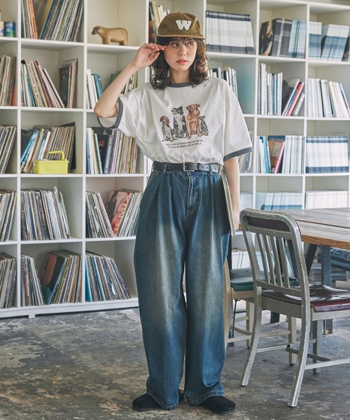 CAT&DOG アニマル グラフィック プリント 半袖 リンガーTシャツ MONO