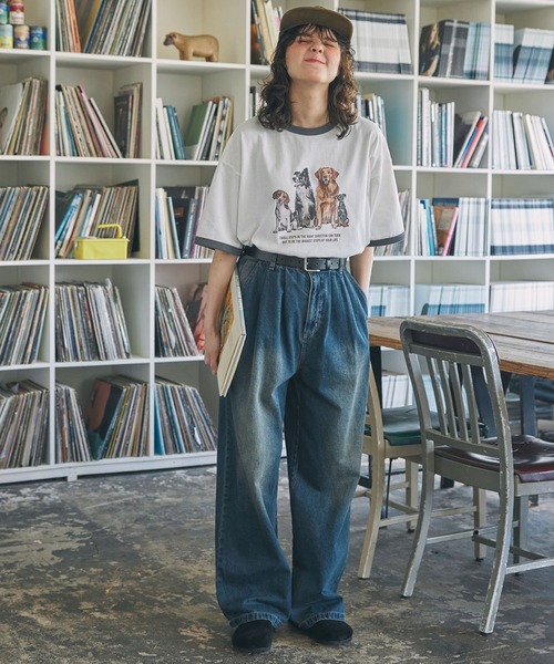 CAT&DOG アニマル グラフィック プリント 半袖 リンガーTシャツ MONO