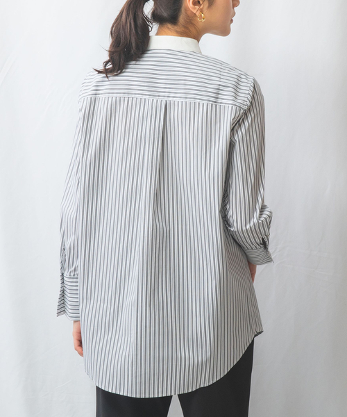 ブラウス シャツ 「NARACAMICIE」ストライプクレリックバンドカラー長袖シャツ レディース セール】【NARACAMICIE】ストライプクレリックバンドカラー長袖