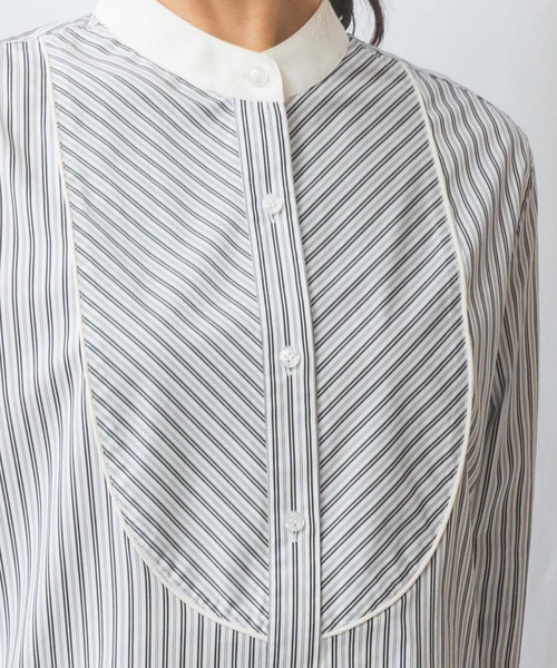 NARACAMICIE（ナラカミーチェ）の「【NARACAMICIE】ストライプクレリックバンドカラー長袖シャツ（シャツ/ブラウス・レディース・ブルー/ブラック・M/XL/L/S）」の20枚目の写真