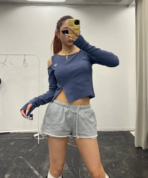 HTH（エイチティーエイチ）の「rib shoulder long tee（Tシャツ/カットソー・レディース・アッシュ/オレンジ/コーラルピンク・フリー）」の9枚目の写真