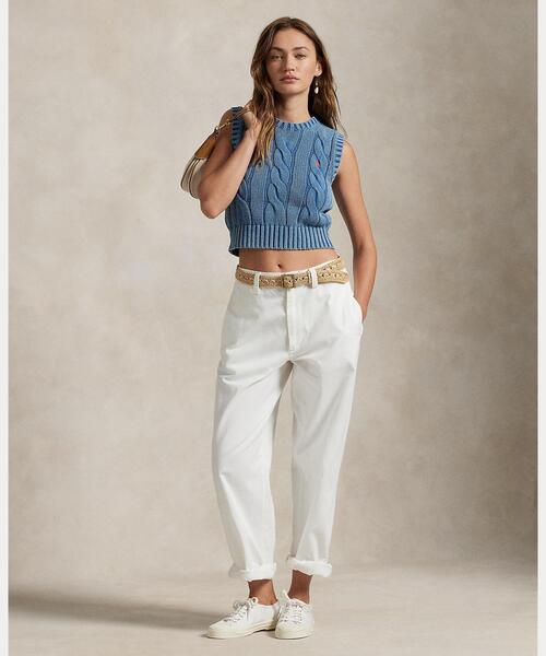 POLO RALPH LAUREN（ポロ ラルフ ローレン）の「ケーブルニット コットン クロップド セーター ベスト（ベスト・レディース・ブルー・S/M/L/XS/XXS）」の3枚目の写真