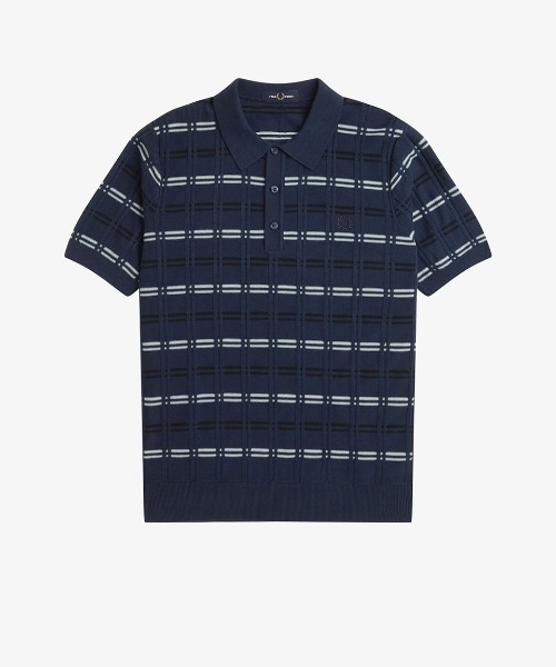 セール】Striped Rib Knitted Polo Shirt／ストライプリブニット