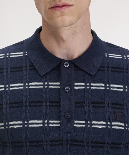 ★専用★FRED PERRY コットンニット ストライプ ポロシャツ FRED PERRY ポロシャツ Striped Rib Knitted Polo Shirt