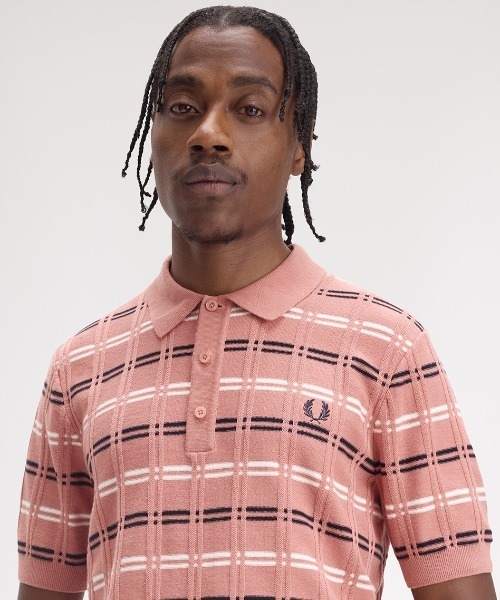 フレッドペリー　ＦＲＥＤ　ＰＥＲＲＹ　ストライプ　ＦＺ　ポロシャツ セール】Striped Rib Knitted Polo Shirt／ストライプリブニット