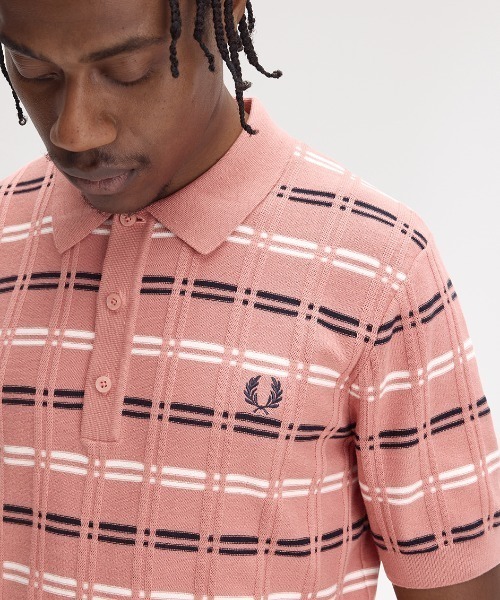 ★専用★FRED PERRY コットンニット ストライプ ポロシャツ FRED PERRY ポロシャツ Striped Rib Knitted Polo Shirt