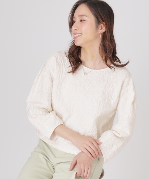 COUP DE CHANCE(クードシャンス)の「【洗える】ジャージ素材プルオーバー(Tシャツ/カットソー・レディース・ブラック/レッド系/オフホワイト・34/36/38/40)」の2枚目の写真