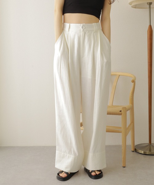 LAULEN（ローレン）の「linen double tuck wide pants /麻混バックゴムダブルタックワイドパンツ（その他パンツ・レディース・アイボリー/ベージュ・FREE）」の2枚目の写真