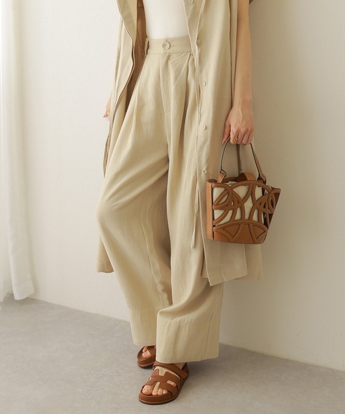 LAULEN（ローレン）の「linen double tuck wide pants /麻混バックゴムダブルタックワイドパンツ（その他パンツ・レディース・アイボリー/ベージュ・FREE）」の13枚目の写真