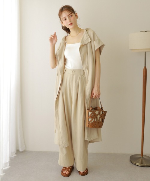 LAULEN（ローレン）の「linen double tuck wide pants /麻混バックゴムダブルタックワイドパンツ（その他パンツ・レディース・アイボリー/ベージュ・FREE）」の14枚目の写真