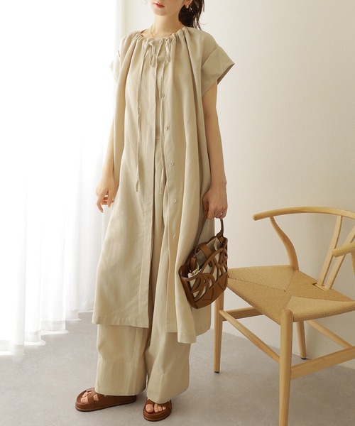 LAULEN（ローレン）の「linen double tuck wide pants /麻混バックゴムダブルタックワイドパンツ（その他パンツ・レディース・アイボリー/ベージュ・FREE）」の7枚目の写真