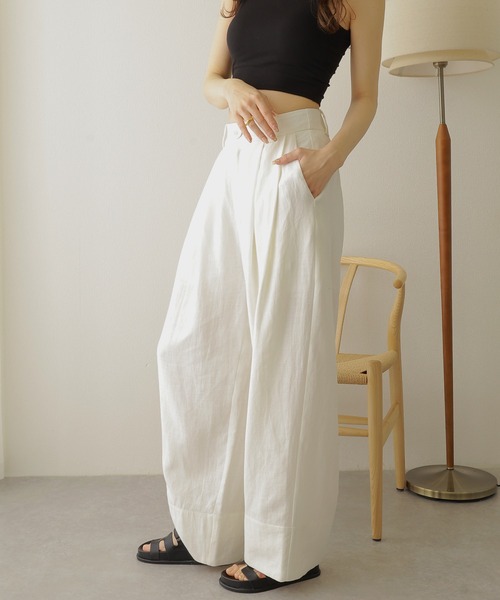LAULEN（ローレン）の「linen double tuck wide pants /麻混バックゴムダブルタックワイドパンツ（その他パンツ・レディース・アイボリー/ベージュ・FREE）」の8枚目の写真