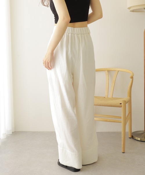 LAULEN（ローレン）の「linen double tuck wide pants /麻混バックゴムダブルタックワイドパンツ（その他パンツ・レディース・アイボリー/ベージュ・FREE）」の9枚目の写真