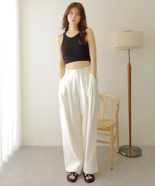 LAULEN（ローレン）の「linen double tuck wide pants /麻混バックゴムダブルタックワイドパンツ（その他パンツ・レディース・アイボリー/ベージュ・FREE）」の10枚目の写真