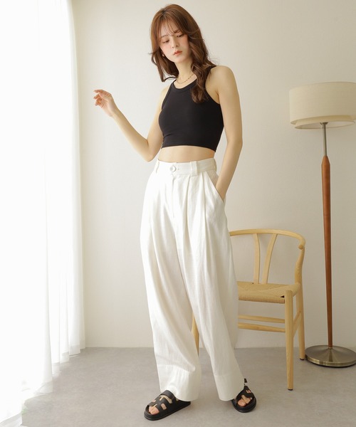 LAULEN（ローレン）の「linen double tuck wide pants /麻混バックゴムダブルタックワイドパンツ（その他パンツ・レディース・アイボリー/ベージュ・FREE）」の11枚目の写真