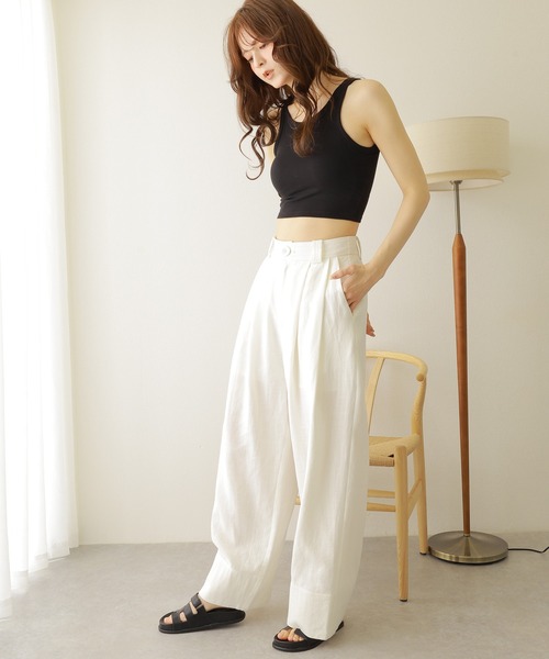 LAULEN（ローレン）の「linen double tuck wide pants /麻混バックゴムダブルタックワイドパンツ（その他パンツ・レディース・アイボリー/ベージュ・FREE）」の12枚目の写真