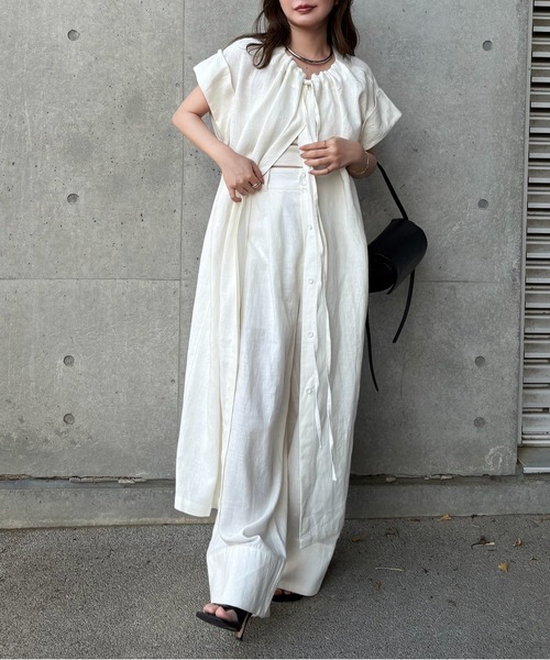 LAULEN（ローレン）の「linen double tuck wide pants /麻混バックゴムダブルタックワイドパンツ（その他パンツ・レディース・アイボリー/ベージュ・FREE）」の4枚目の写真